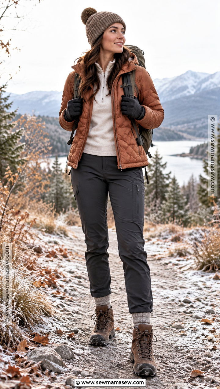 Quilted Jacket And Thermal Pants Fall Hiking Outfit - 25 hiking outfit fall ideas