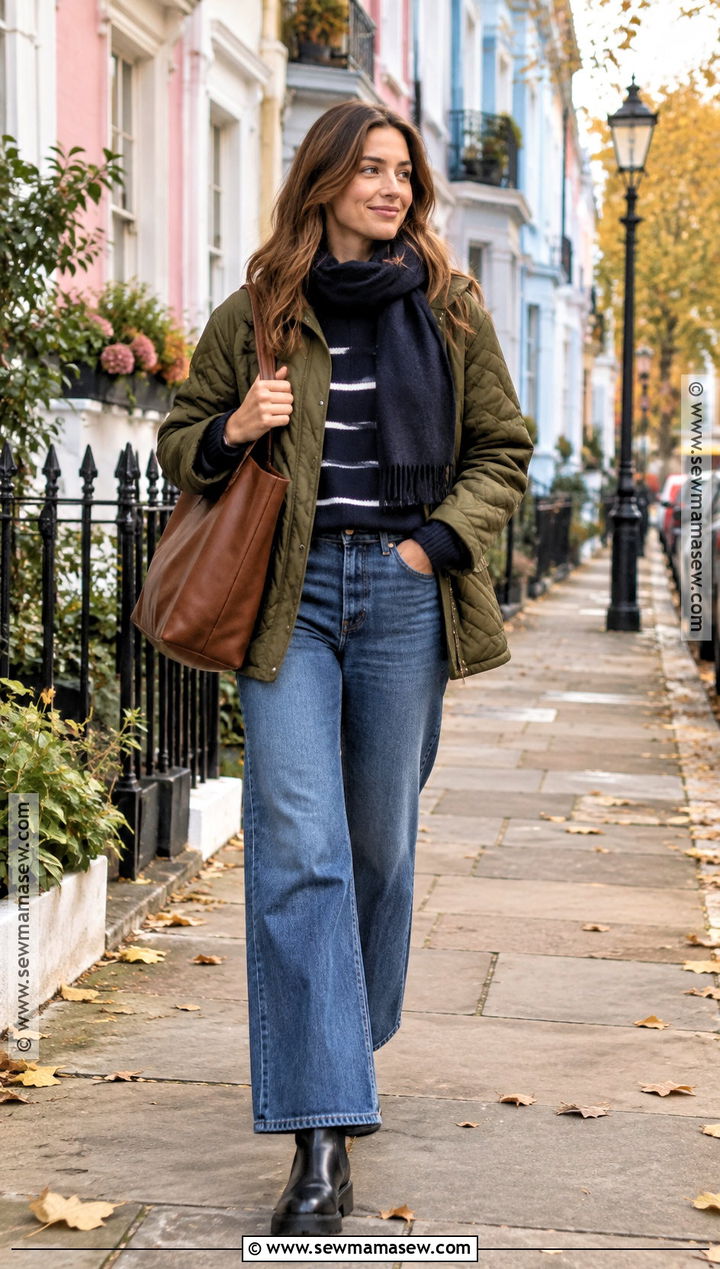 Quilted Jacket And Wide Leg Jeans London November Outfit - 20 london in november outfits for women