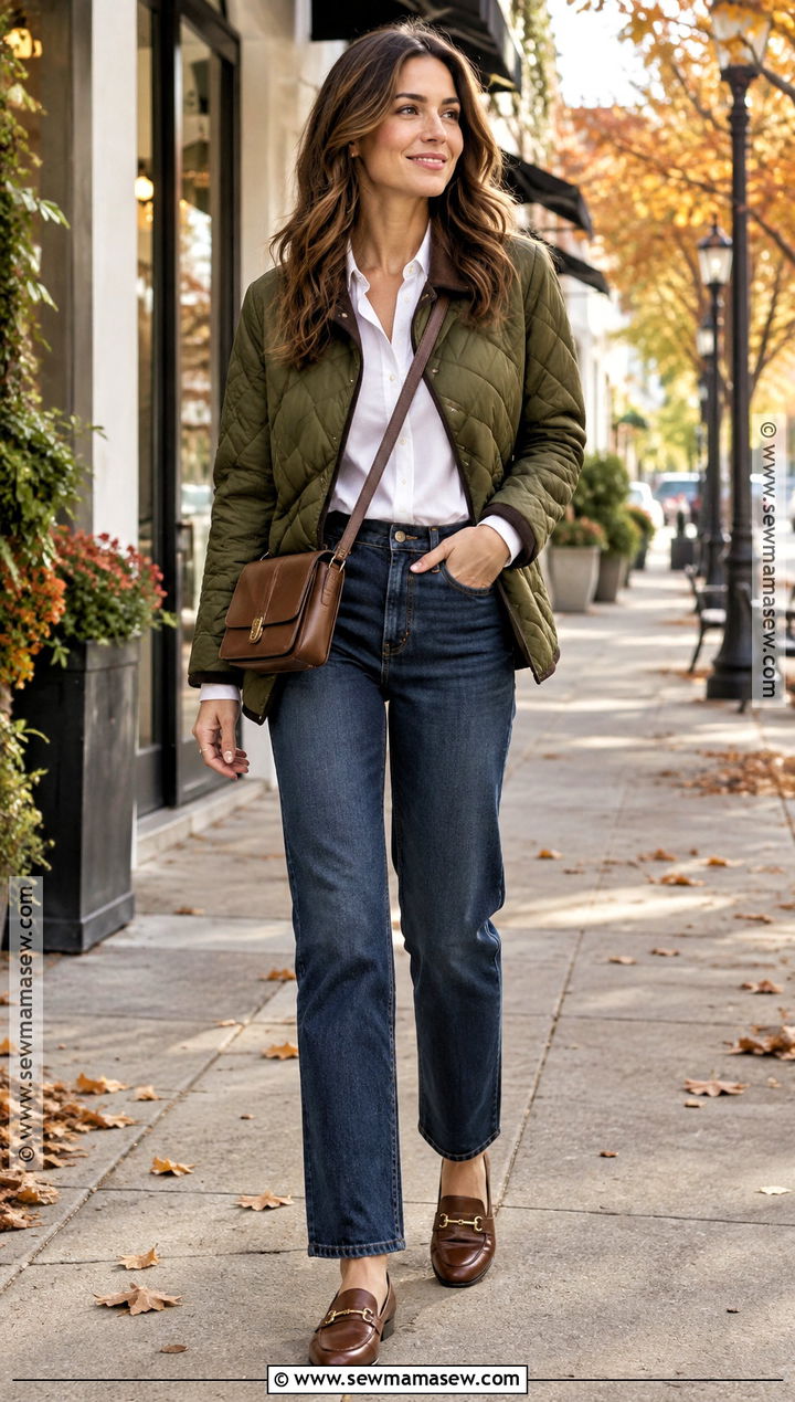 Quilted Jacket Button Down And Dark Wash Jeans Outfit - 15 november looks