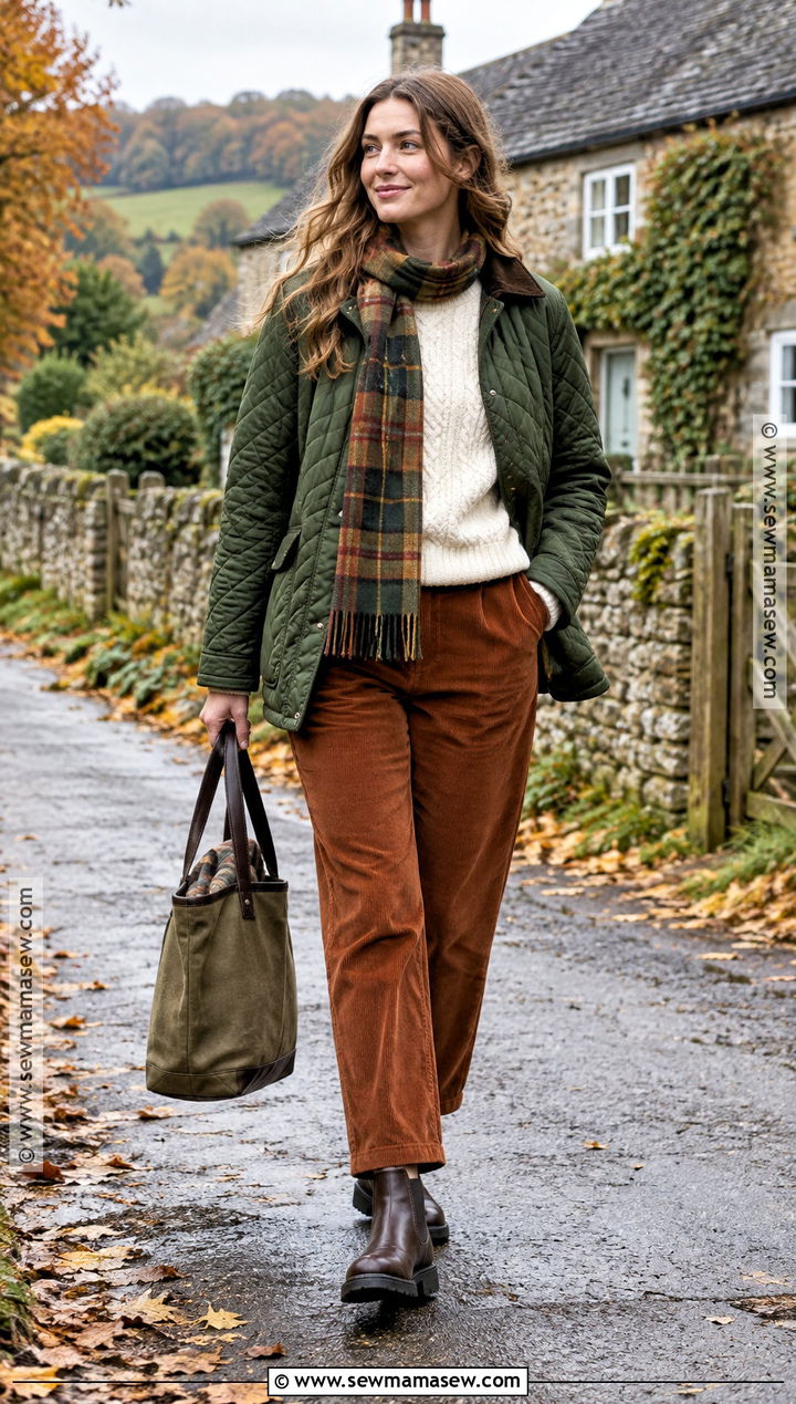 Quilted Jacket Corduroy Trousers And Chelsea Boots Autumn Outfit - 15 autumn fashion 2026 uk ideas