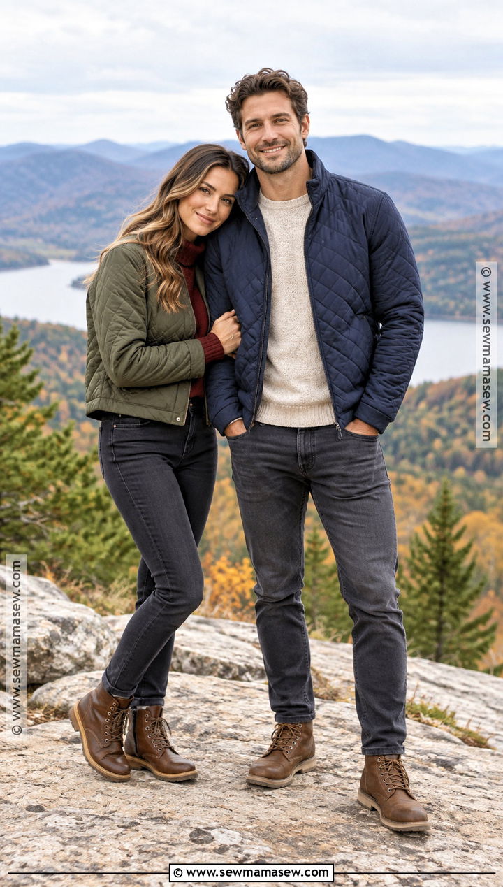 Quilted Jacket Fall Engagement Photo Outfit - 25 fall engagement photo outfit ideas