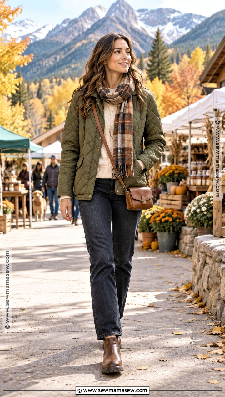 Quilted Jacket Fall Mountain Outfit - 15 fall mountain getaway outfits