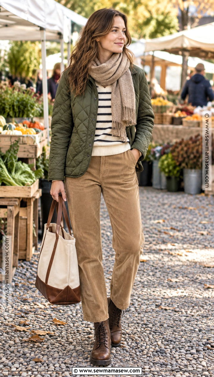 Quilted Jacket Fall Outfit With Corduroy Pants - 30 fall outfits 2026