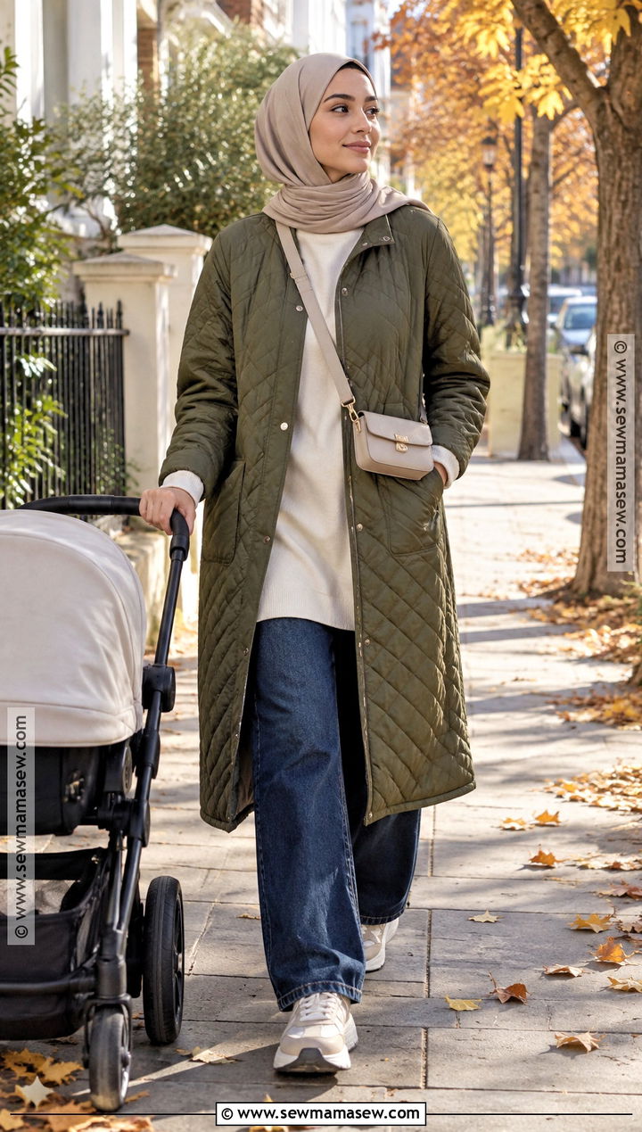 Quilted Jacket Hijabi Outfit With Loose Jeans - 25 fall hijabi outfits