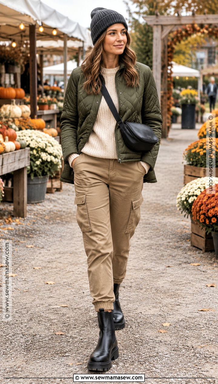 Quilted Jacket With Cargo Pants And Rain Boots - 15 Fall Fashion Rain Boot Ideas