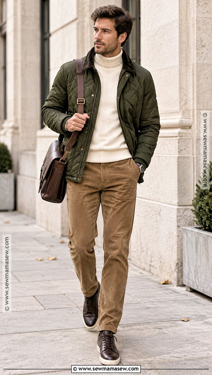 Quilted Jacket With Corduroy Pants - 20 men fall jacket ideas