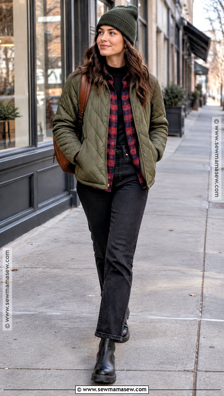 Quilted Jacket With Flannel Shirt And Black Jeans - 15 denver colorado november outfits