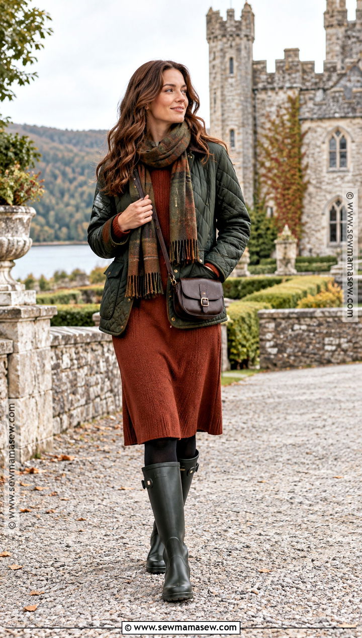 Quilted Jacket With Knit Dress And Boots - 15 october ireland outfits