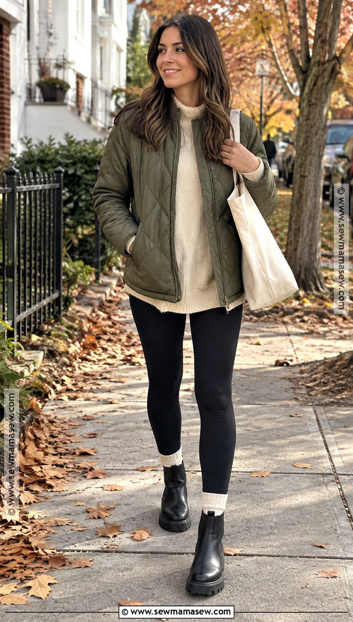Quilted Jacket With Leggings And Boots - 15 casual fall jackets for women