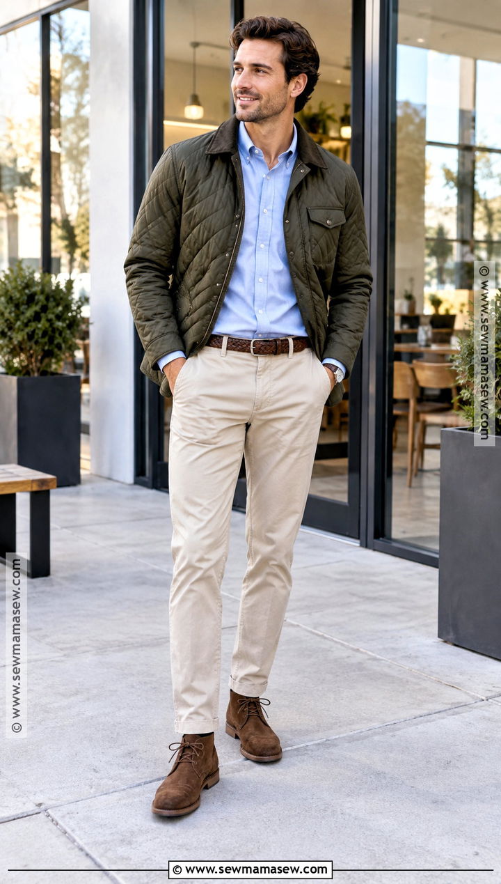 Quilted Jacket With Oxford Shirt And Chinos - 20 Casual Outfits Men Fall