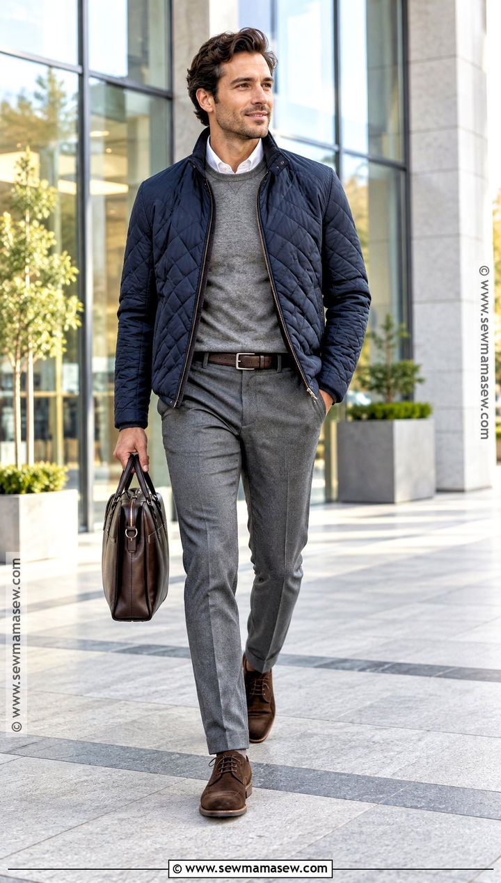 Quilted Jacket With Oxford Shirt And Wool Trousers - 20 fall jackets for men