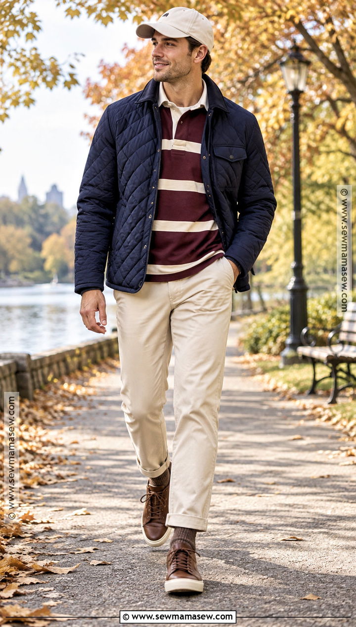 Quilted Jacket With Rugby Shirt And Chinos - 15 Male Outfits Autumn