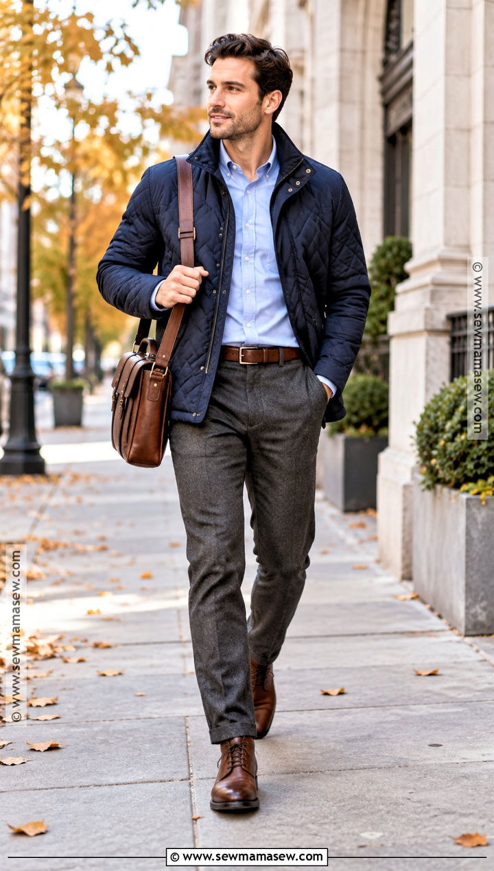 Quilted Jacket With Shirt And Wool Trousers - 15 Mens Smart Casual Outfits Autumn