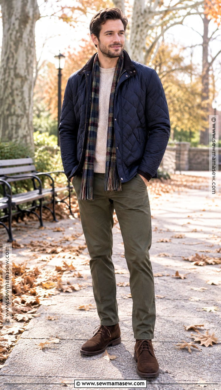 Quilted Jacket With Sweater And Olive Pants - 25 fall fits for men