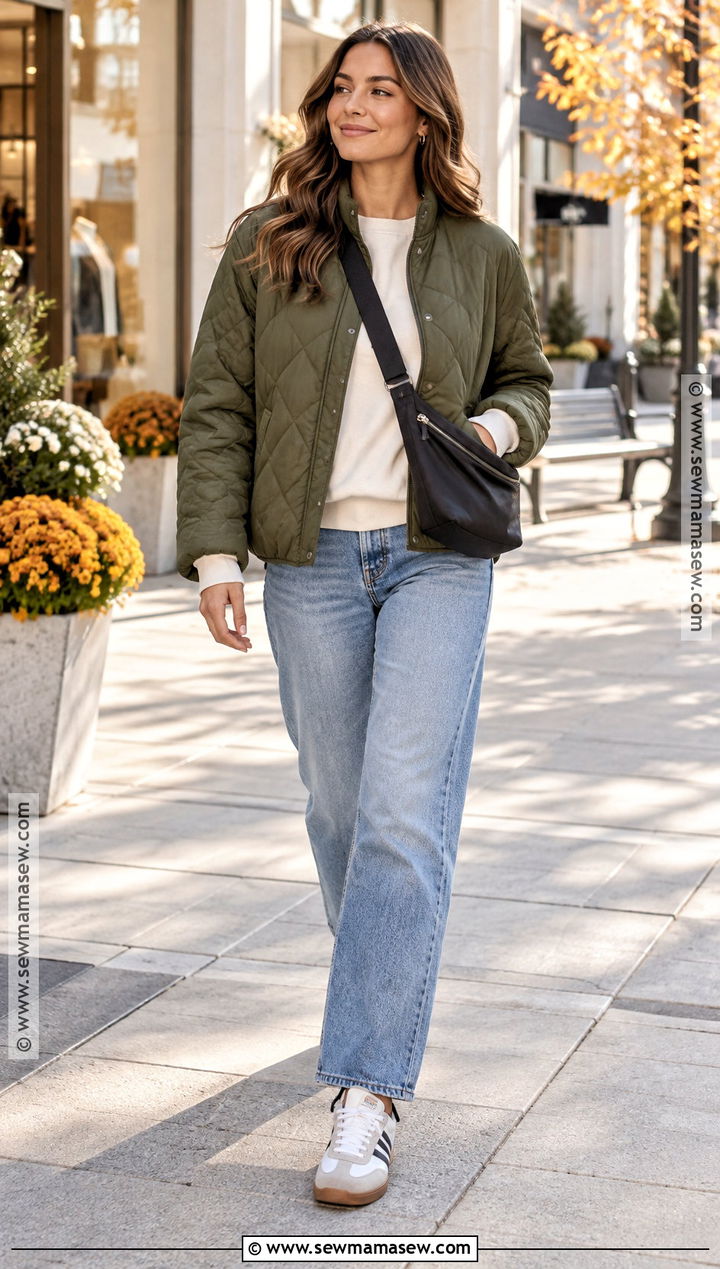 Quilted Jacket With Sweatshirt And Jeans - 25 comfortable fall outfits