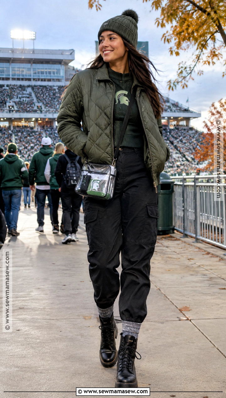 Quilted Jacket With Thermal Top And Cargo Pants - 20 football game outfit fall ideas