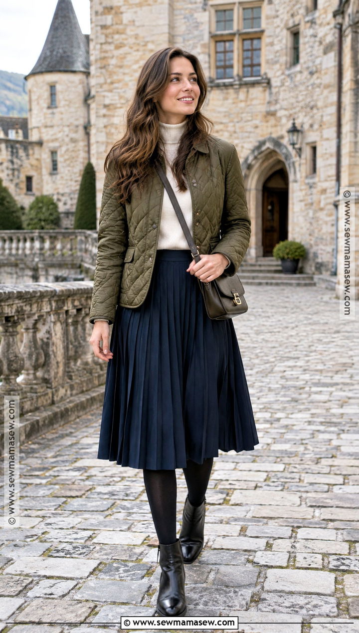 Quilted Jacket With Turtleneck And Midi Skirt - 15 europe vacation outfits fall