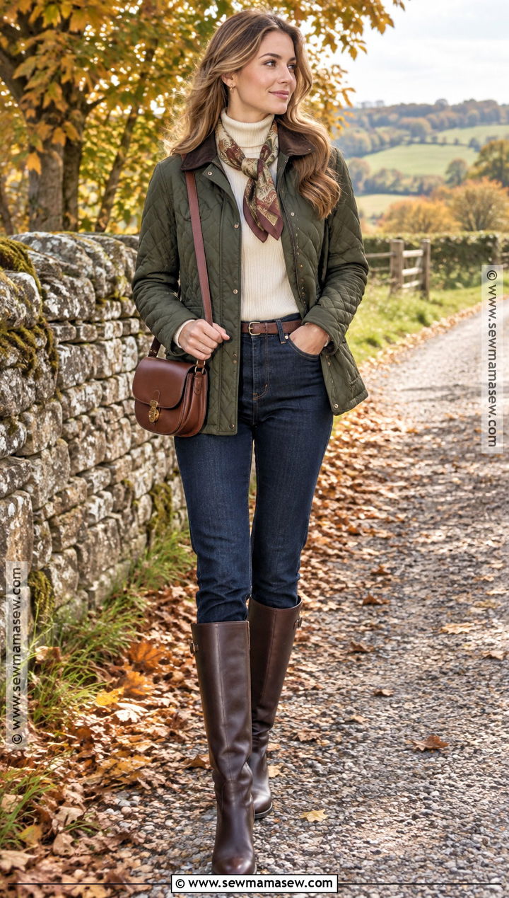 Quilted Jacket With Turtleneck And Straight Jeans - 20 Old Money Outfits For Fall
