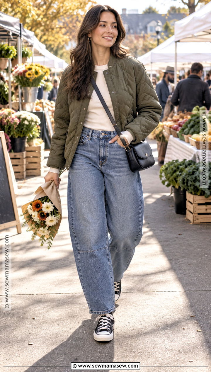 Quilted Jacket and Barrel Jeans Converse Outfit - 20 converse fall outfits