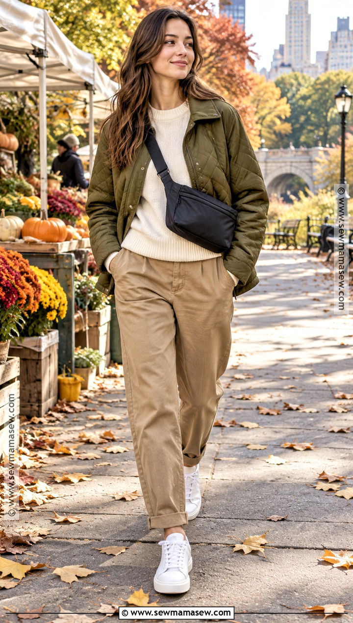 Quilted Jacket and Chinos Outfit - 20 Autumn City Break Outfit Ideas