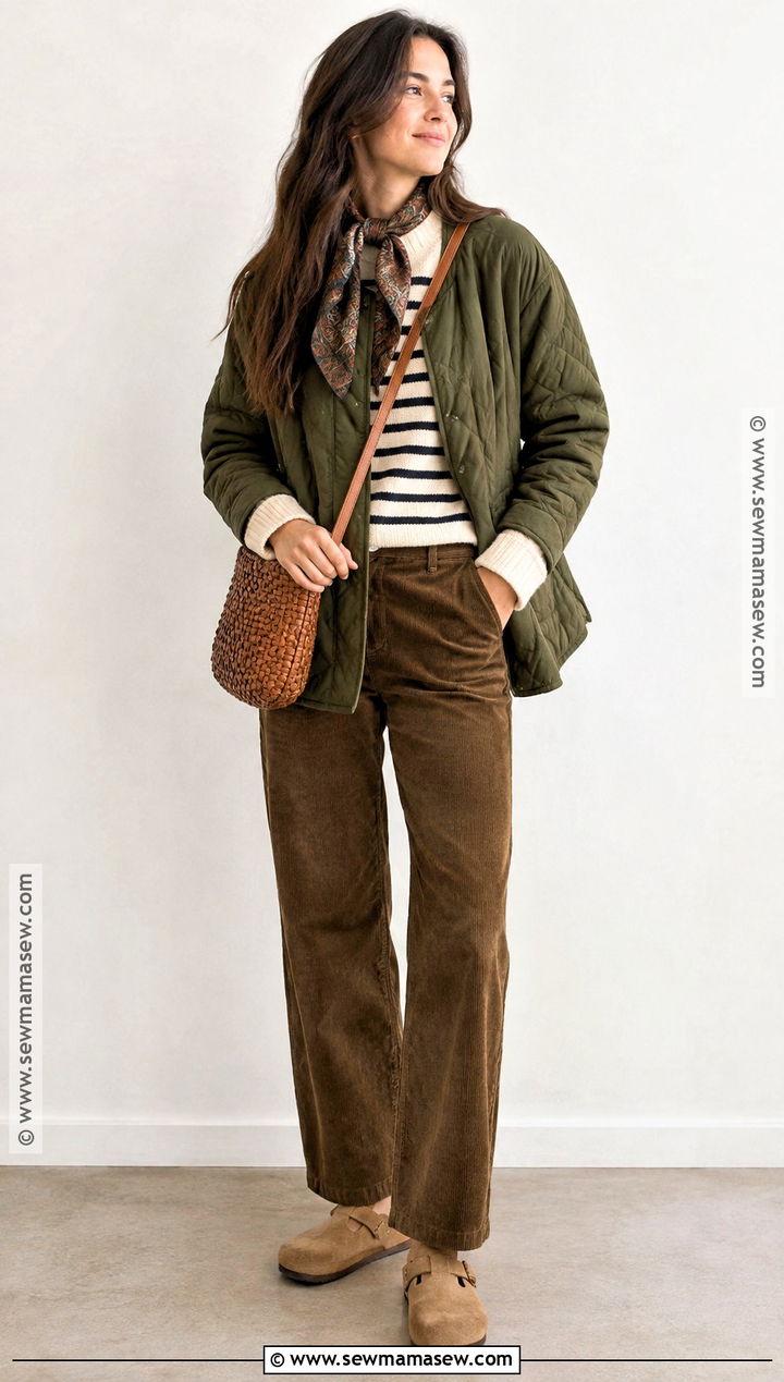 Quilted Jacket and Corduroy Pants Fall Outfit - 15 fall layering outfits 2026