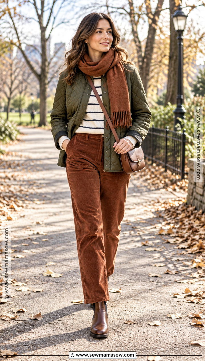 Quilted Jacket and Corduroy Pants Outfit - 25 winter autumn outfits