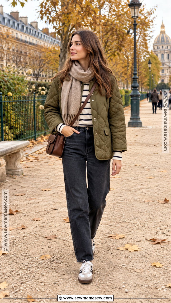 Quilted Jacket and Dark Jeans Paris Fall Outfit - 25 fall paris outfits