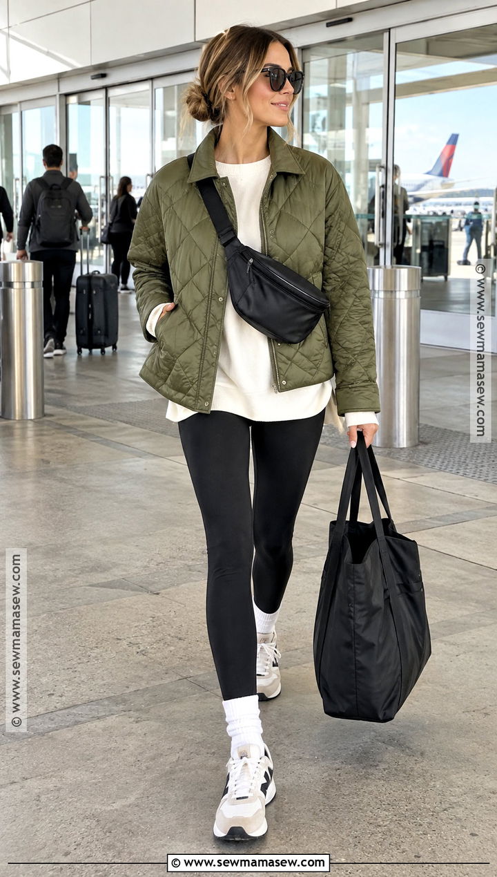 Quilted Jacket and Leggings Fall Travel Outfit - 15 fall travel outfits 2026