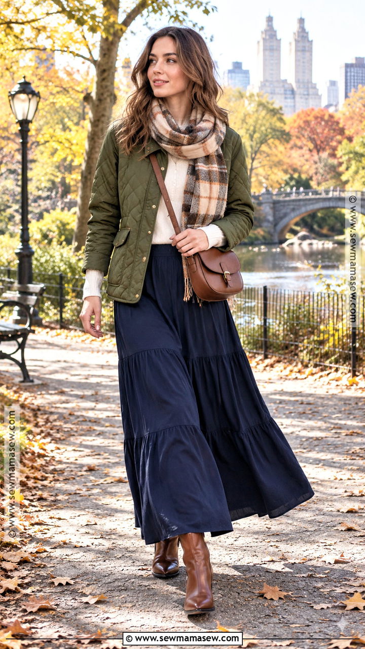 Quilted Jacket and Maxi Skirt - 20 Fall Street Fashion Ideas