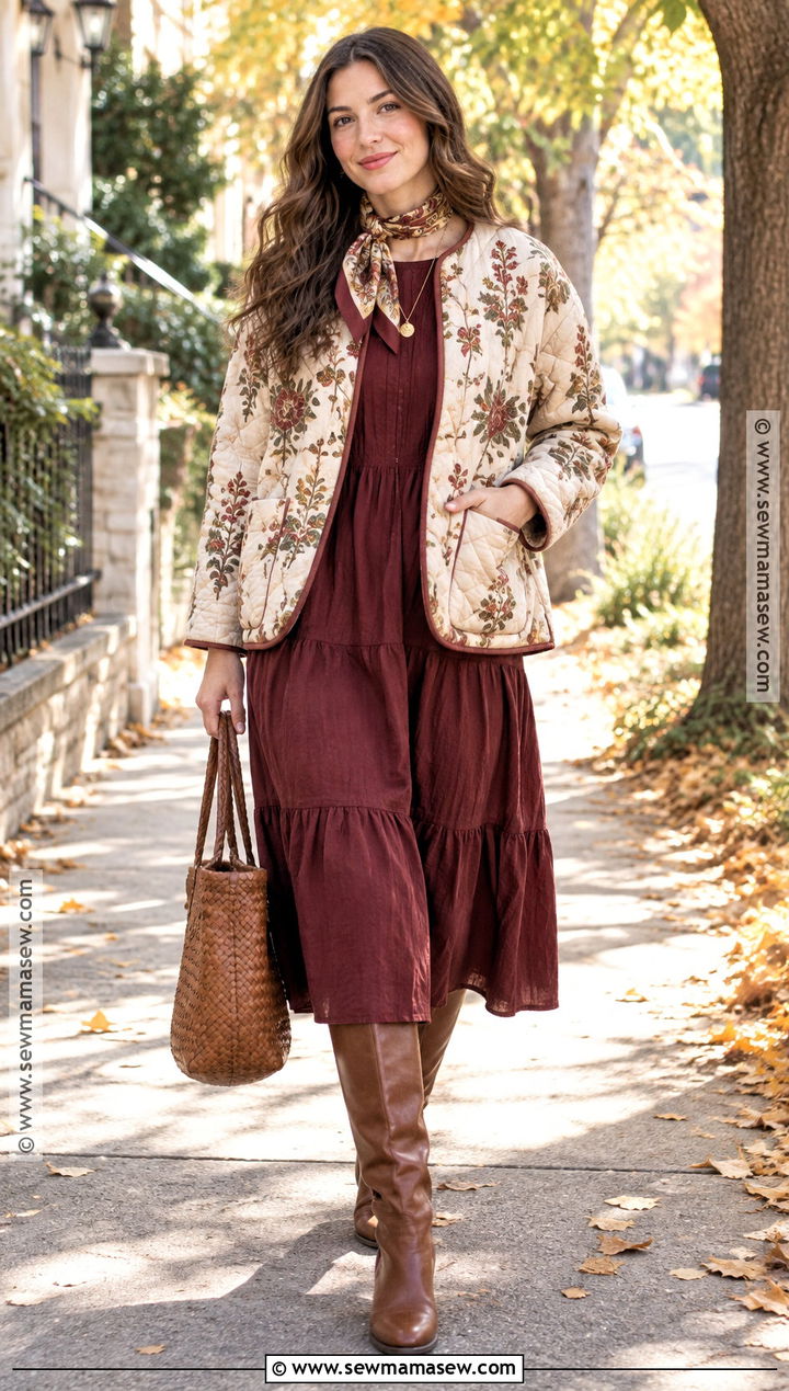 Quilted Jacket and Midi Dress Fall Outfit - 25 whimsical fall outfits