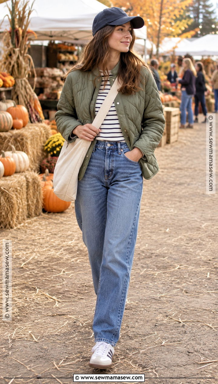 Quilted Jacket and Relaxed Jeans Fall Fair Outfit - 25 fall fair outfit ideas