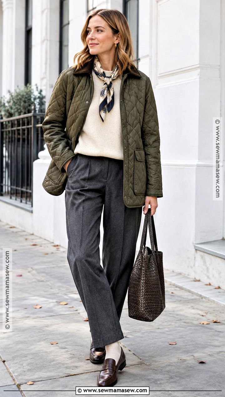 Quilted Jacket and Relaxed Trousers Outfit - 20 winter fall outfits for women