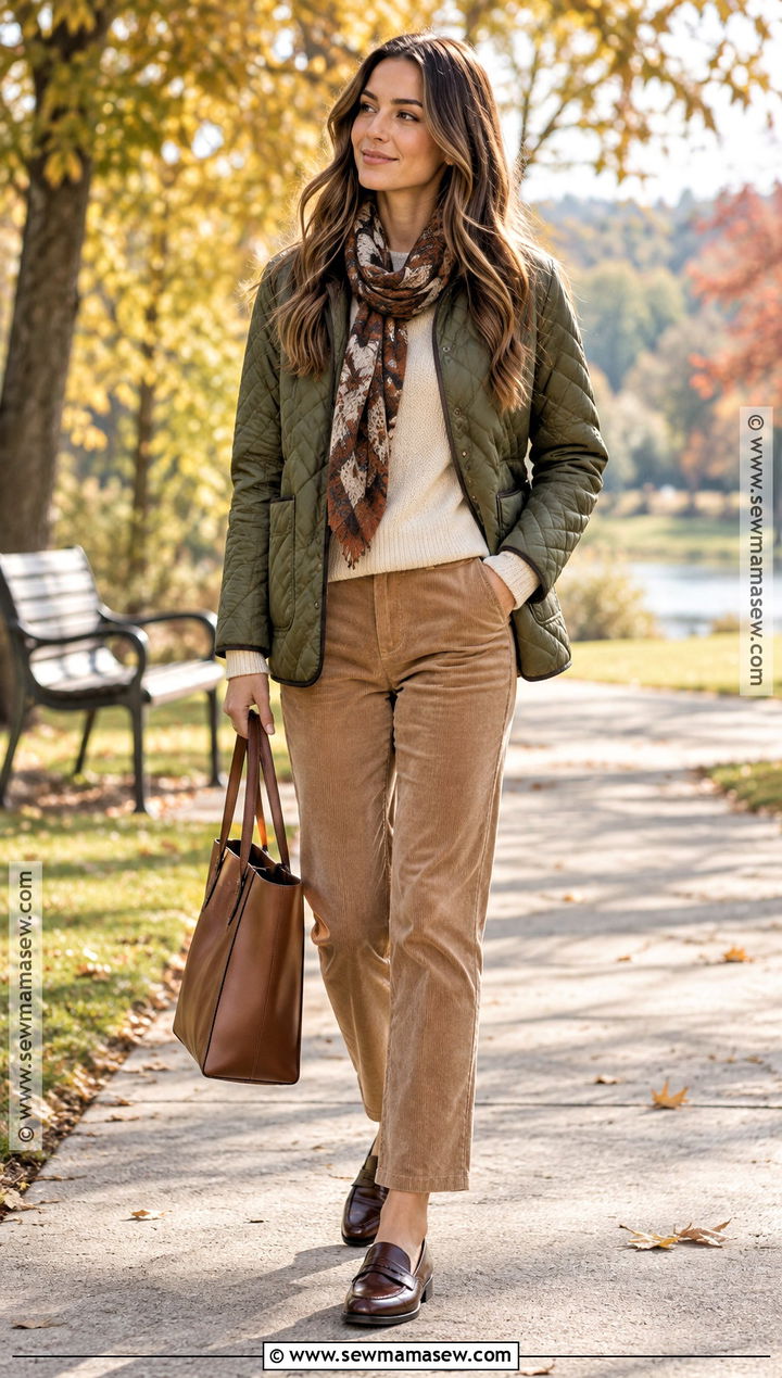 Quilted Jacket and Straight Leg Pants Fall Outfit - 25 cute fall outfits for women