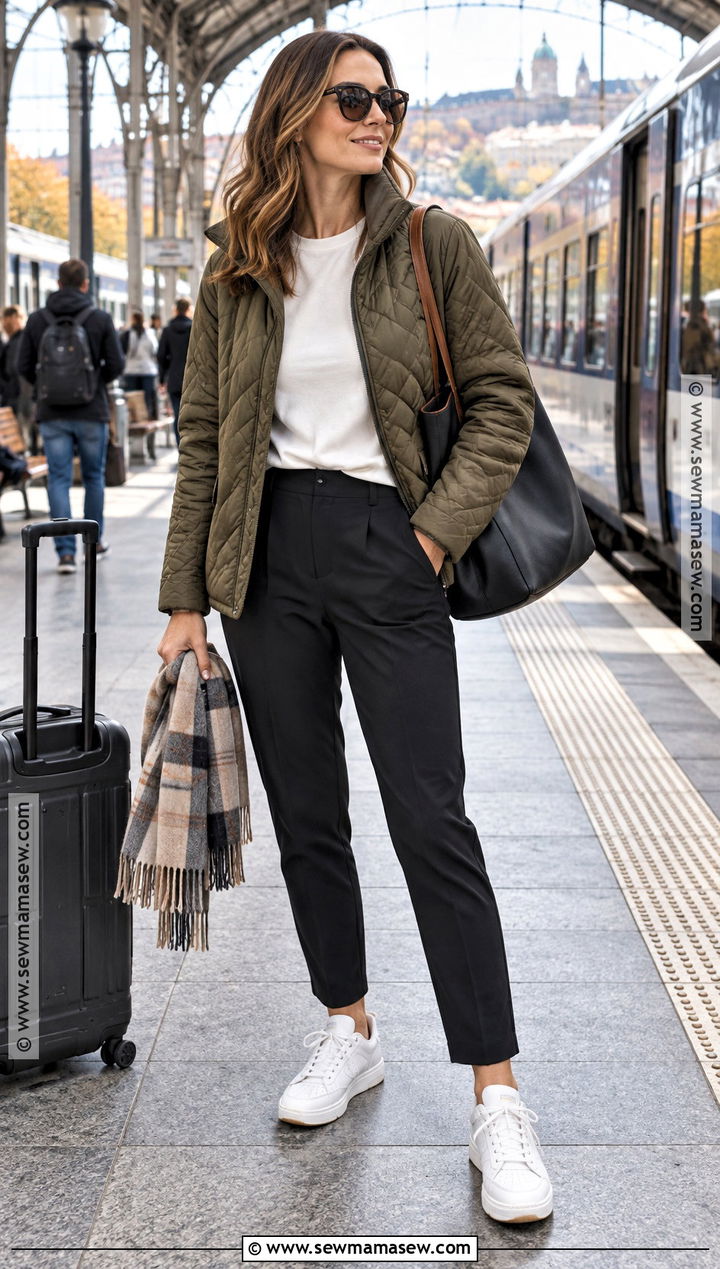 Quilted Jacket and Travel Pants Europe Outfit - 15 fall europe travel capsule ideas