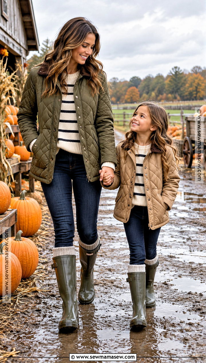 Quilted Jackets and Rain Boots Pumpkin Patch Outfit - 15 mom and daughter pumpkin patch outfits