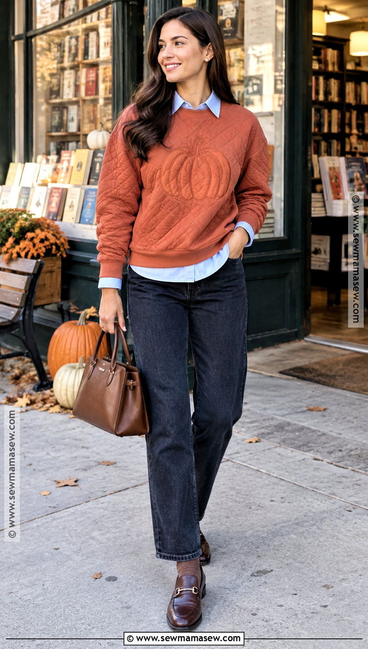 Quilted Pumpkin Sweatshirt With A Collared Shirt - 20 Quilted Pumpkin Sweatshirt Ideas