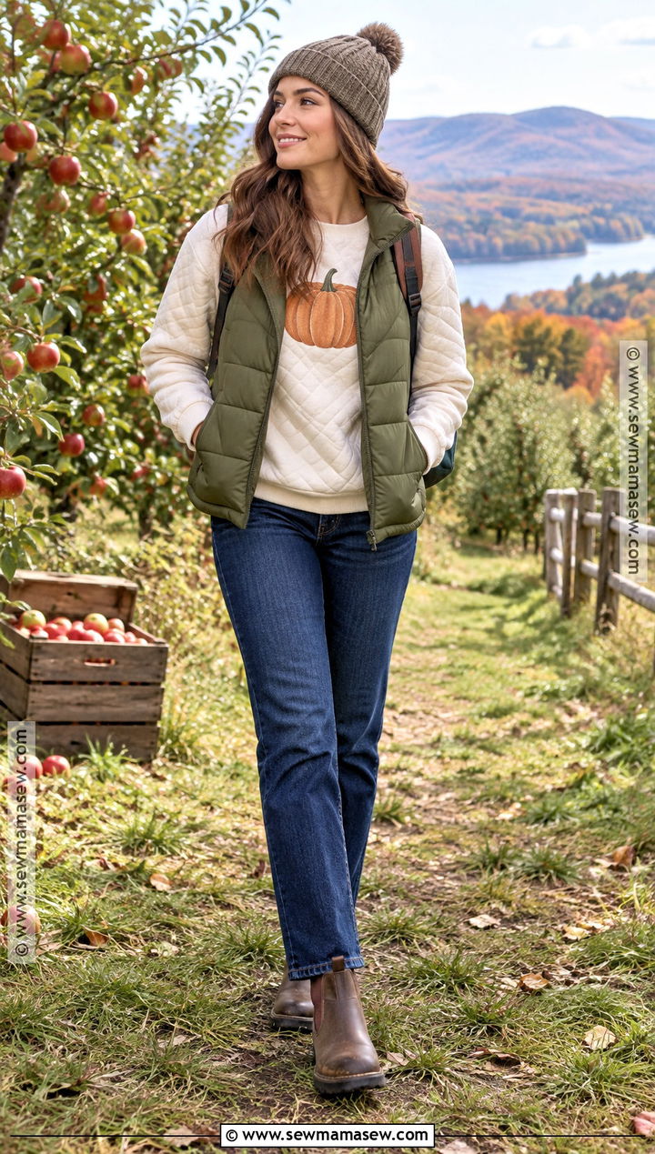 Quilted Pumpkin Sweatshirt With A Puffer Vest - 20 Quilted Pumpkin Sweatshirt Ideas