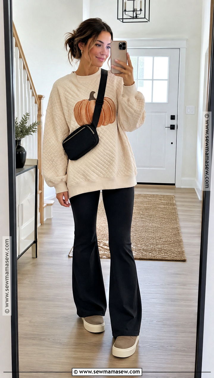 Quilted Pumpkin Sweatshirt With Flared Leggings - 20 Quilted Pumpkin Sweatshirt Ideas