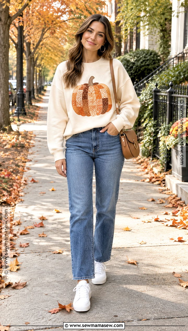 Quilted Pumpkin Sweatshirt With Straight Leg Jeans - 20 Quilted Pumpkin Sweatshirt Ideas