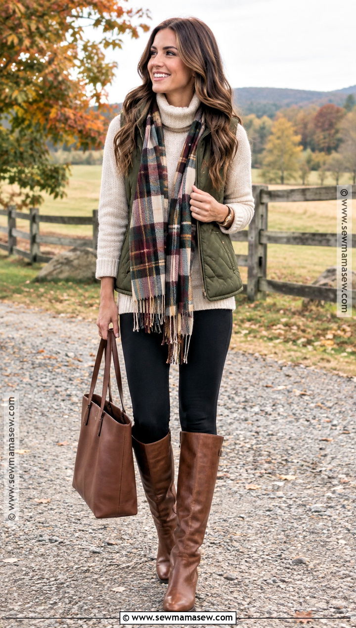 Quilted Vest And Black Leggings - 20 Thanksgiving Outfits With Leggings
