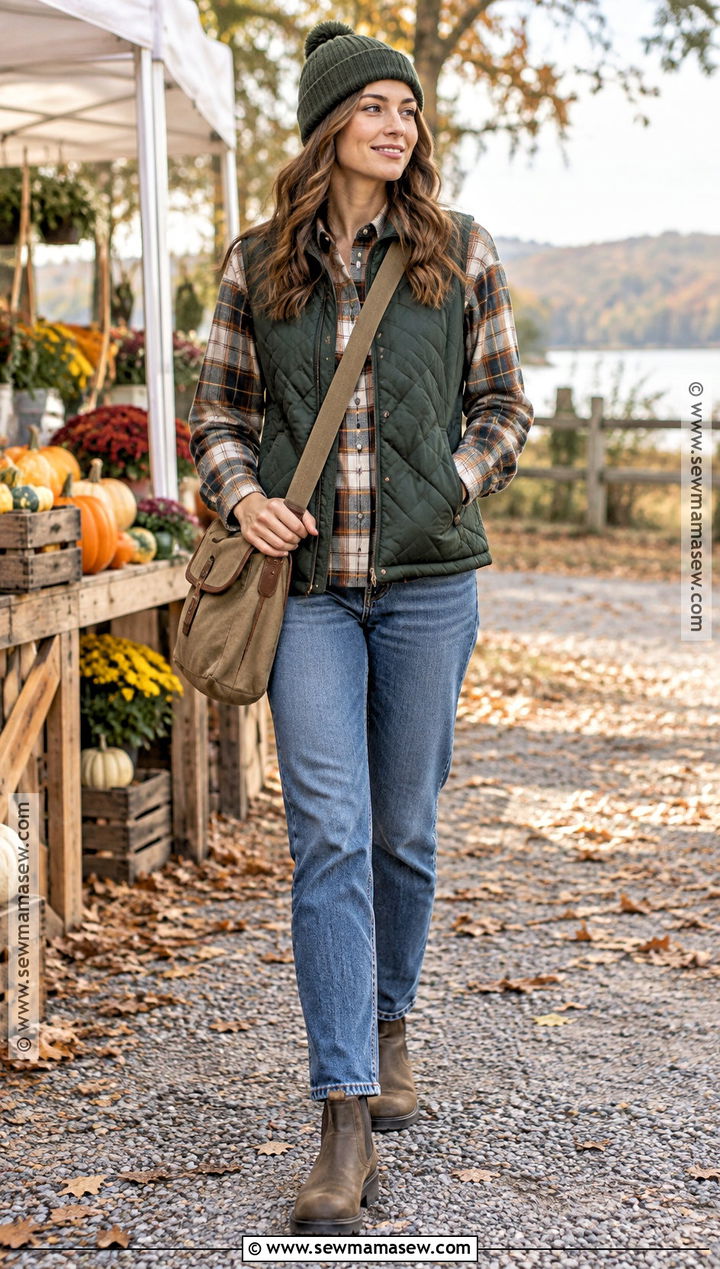 Quilted Vest And Flannel Shirt Fall Outfit - 25 fall outfit inspired ideas