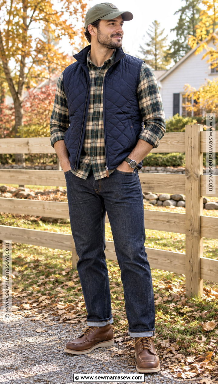Quilted Vest And Flannel Shirt Fall Outfit - 20 fall outfit ideas for men