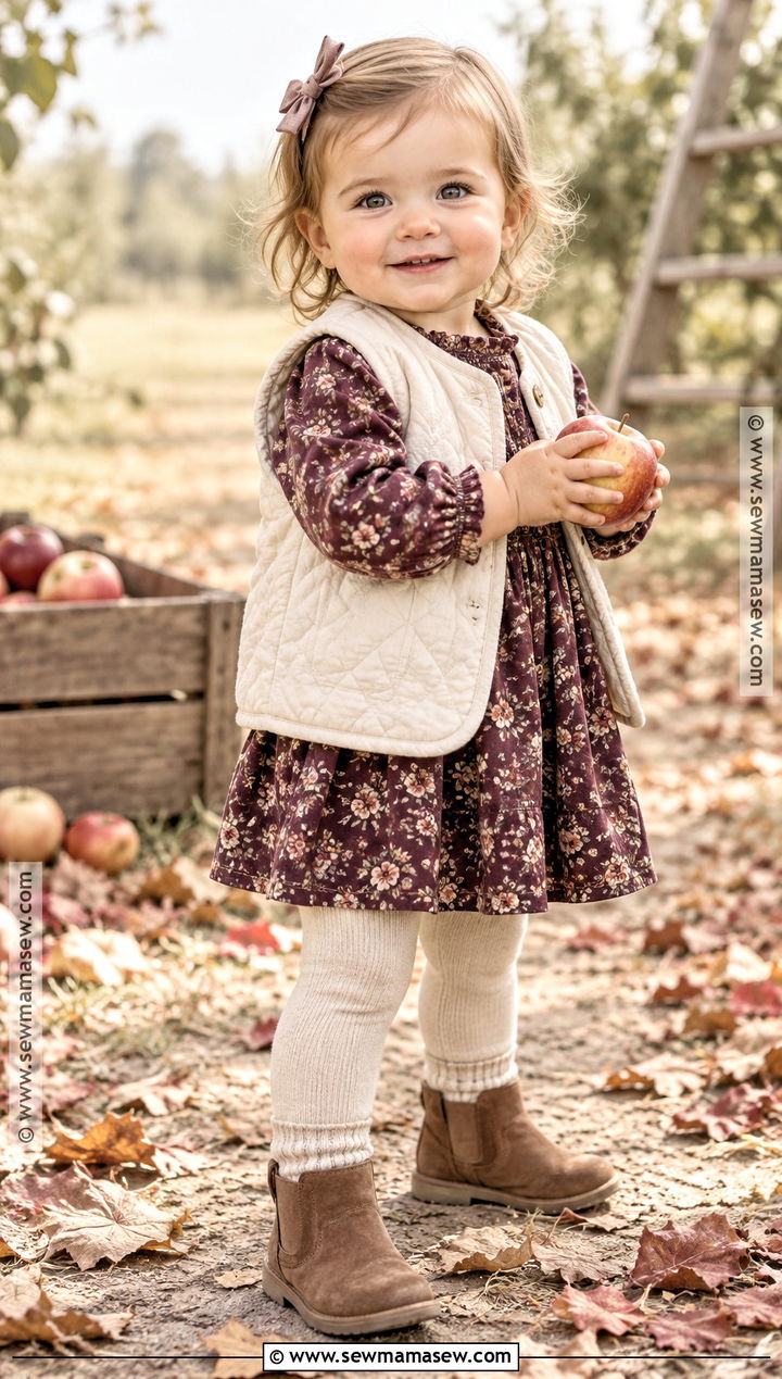 Quilted Vest And Floral Dress Baby Fall Outfit - 20 baby fall outfits for girls