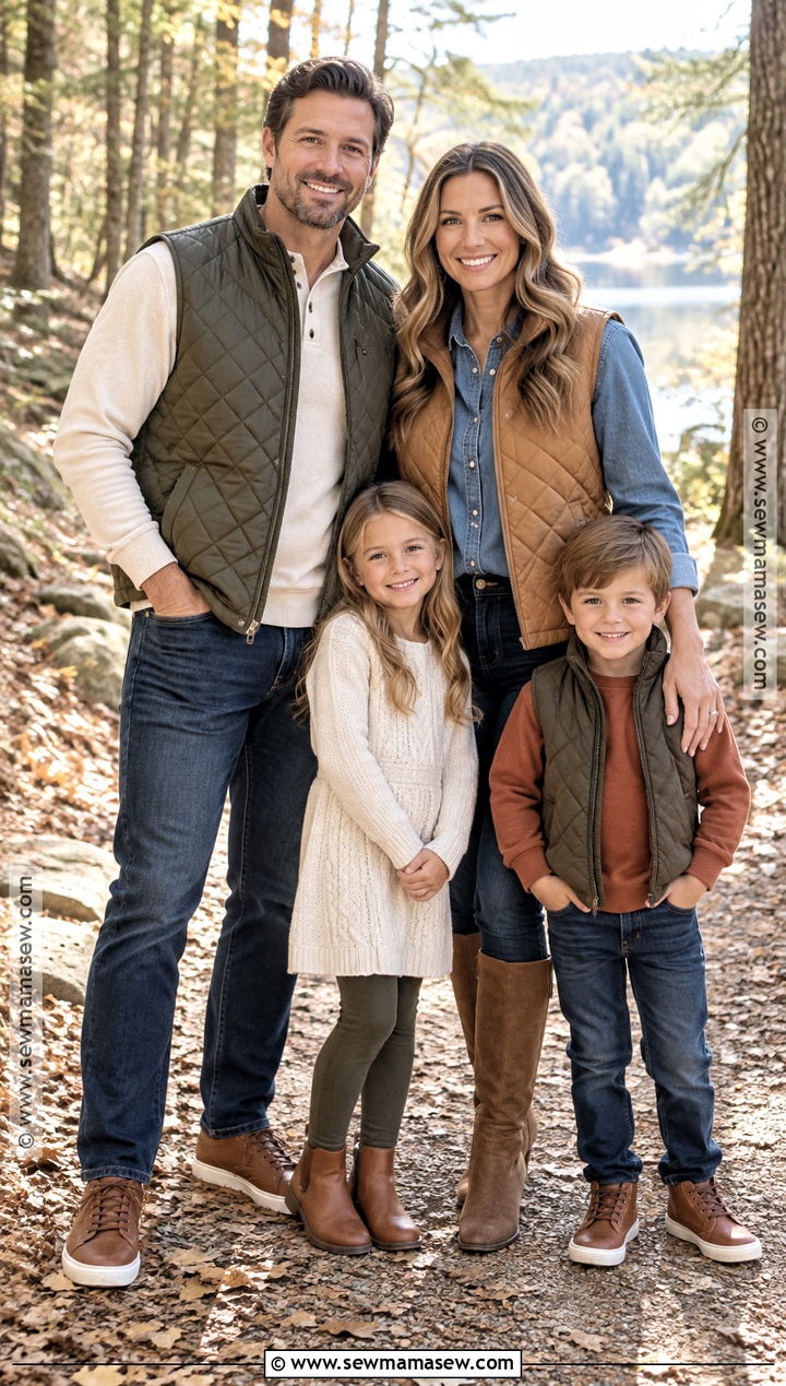 Quilted Vest And Jeans Family Outfit - 15 casual fall picture outfits for family