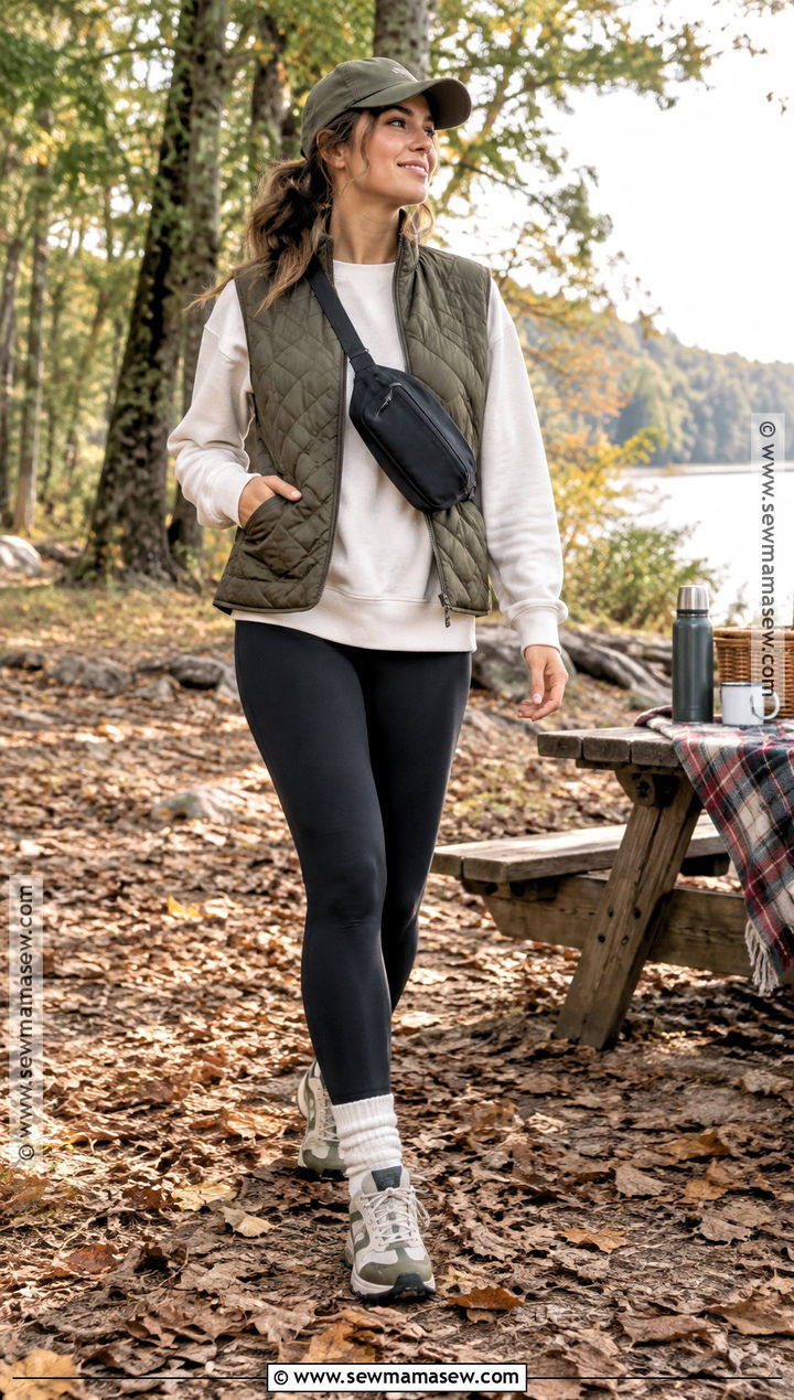 Quilted Vest And Leggings Autumn Picnic Outfit - 25 autumn picnic outfit ideas