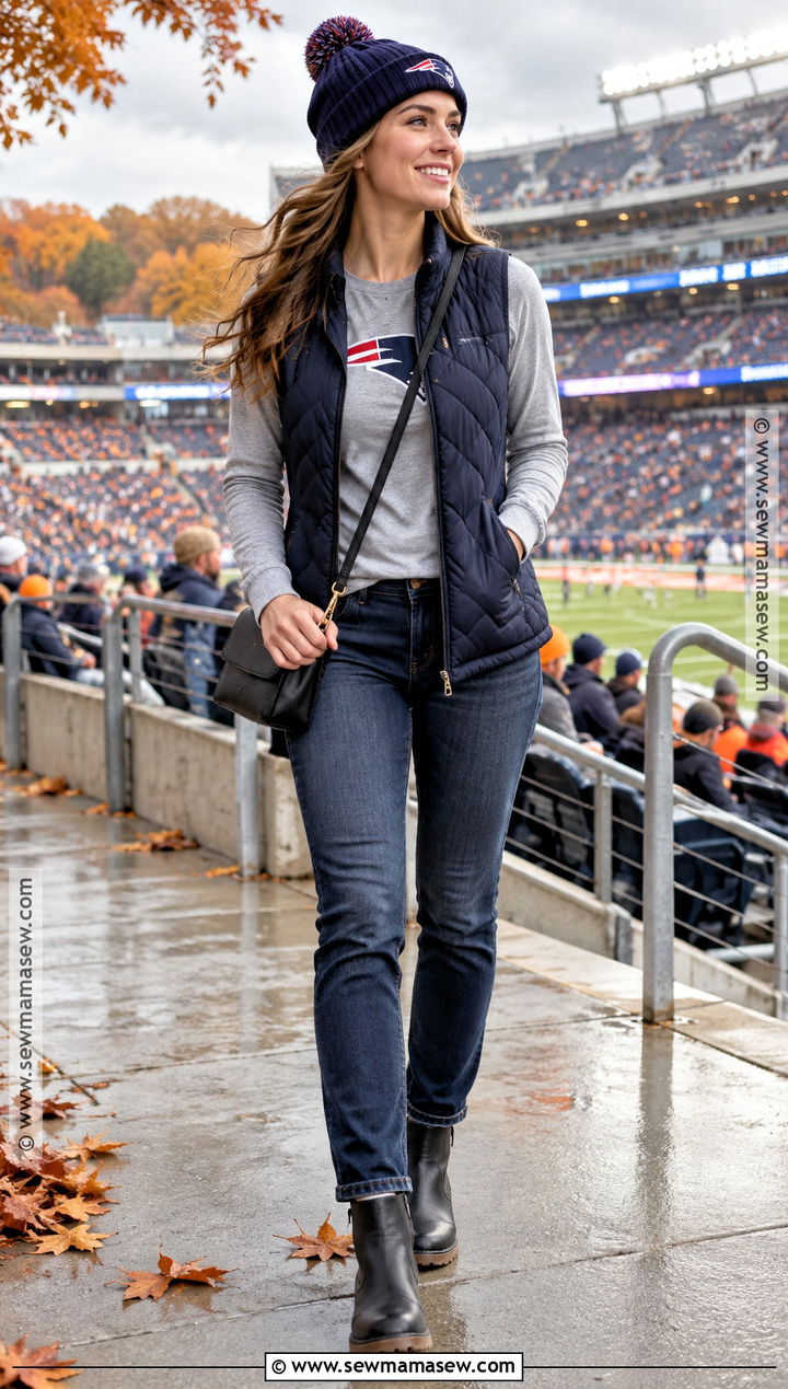 Quilted Vest And Long Sleeve Tee Football Outfit - 20 cute fall football game outfits