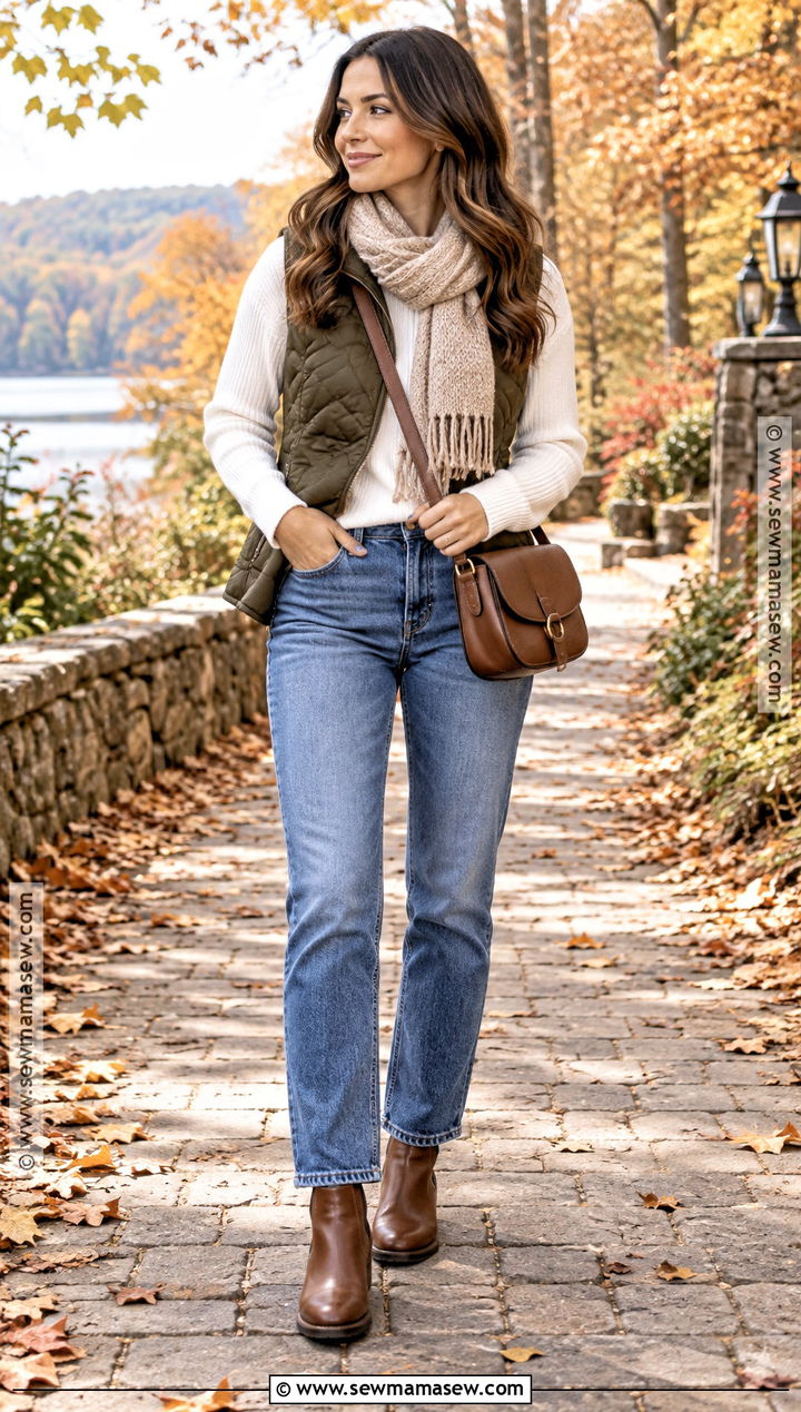 Quilted Vest And Straight Jeans Thanksgiving Outfit - 20 Jeans Thanksgiving Outfit
