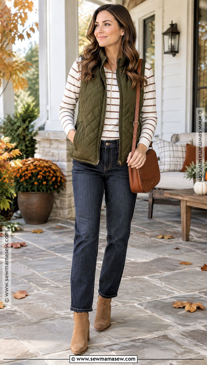Quilted Vest And Straight Leg Pants Thanksgiving Outfit - 25 casual thanksgiving outfits