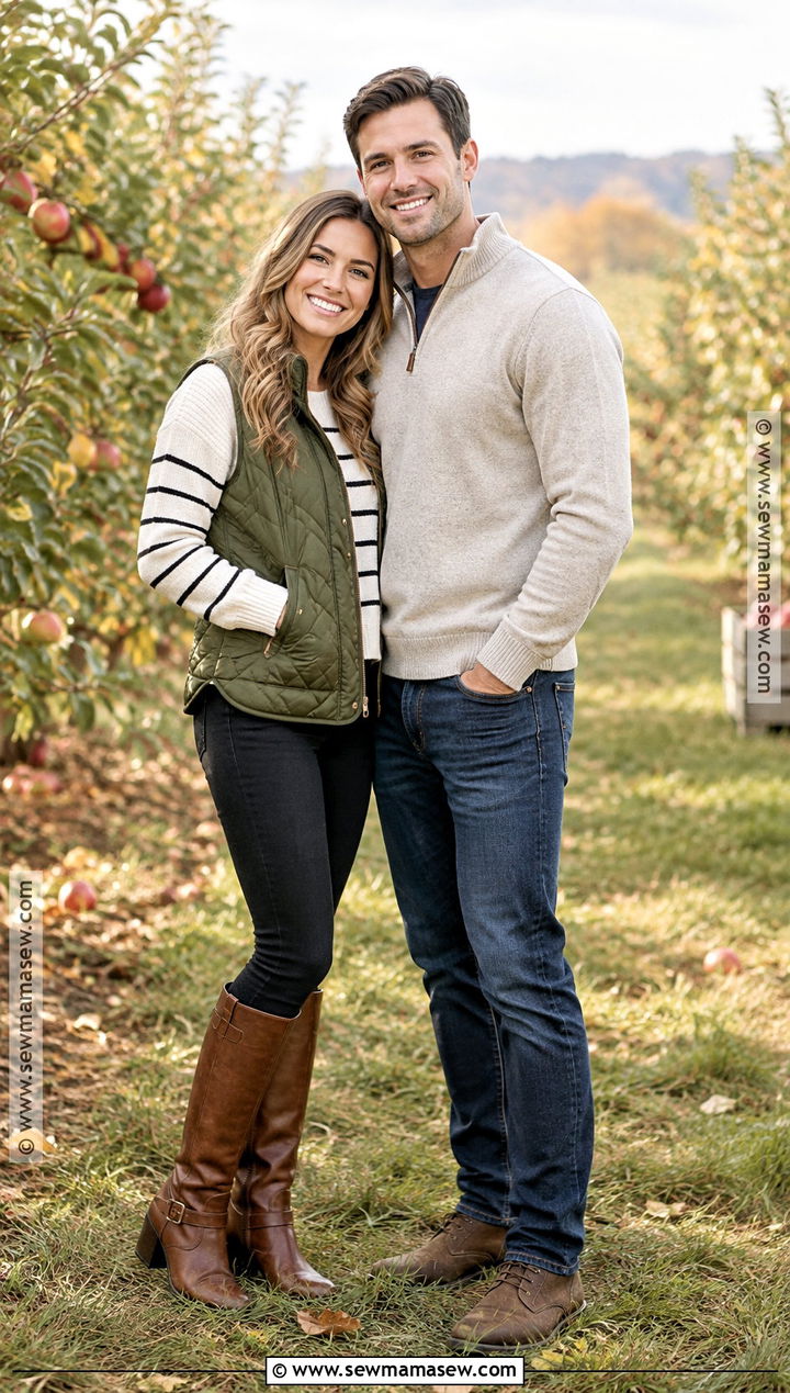 Quilted Vest And Striped Sweater Fall Engagement Outfit - 15 fall engagement pictures outfit casual ideas