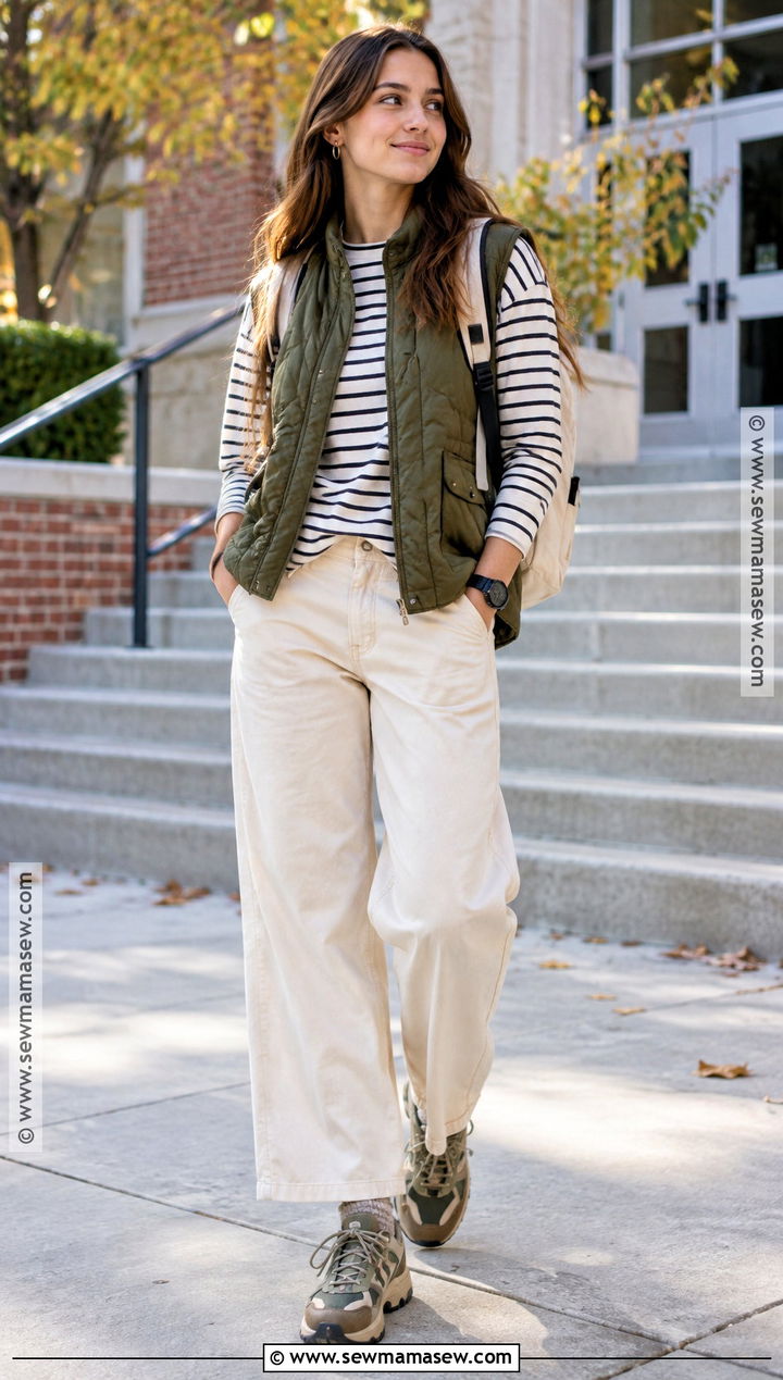 Quilted Vest And Wide Leg Pants Outfit - 20 Back To School Outfits Not Basic
